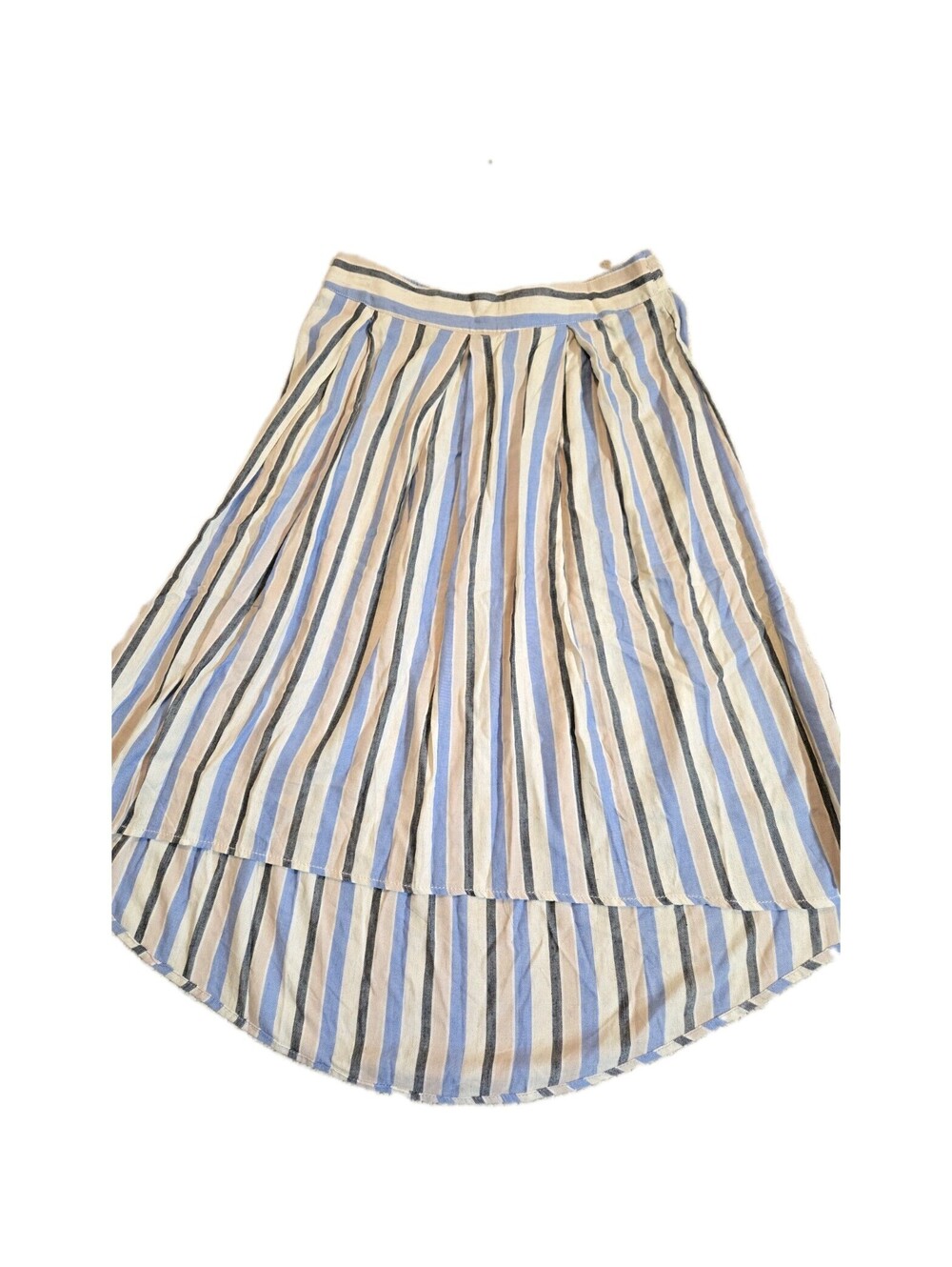 Max Studio Skirt NWT  Sz XL Midi Hi Low Hem Striped Linen Blend Elastic Waist